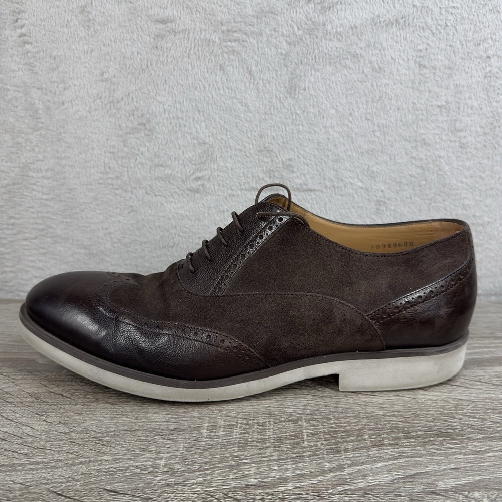 Hugo Boss Leather and Suede Brown Wingtip Lave Up Dress Shoes Men's 9 Italy